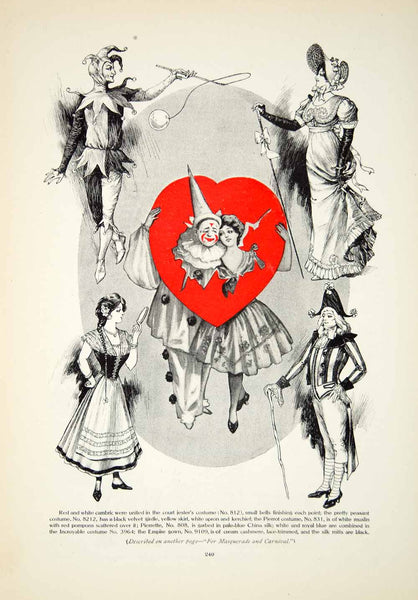 1907 Color Print Edwardian Jester Costume Fashion Theater Clothing Red –  Period Paper Historic Art LLC