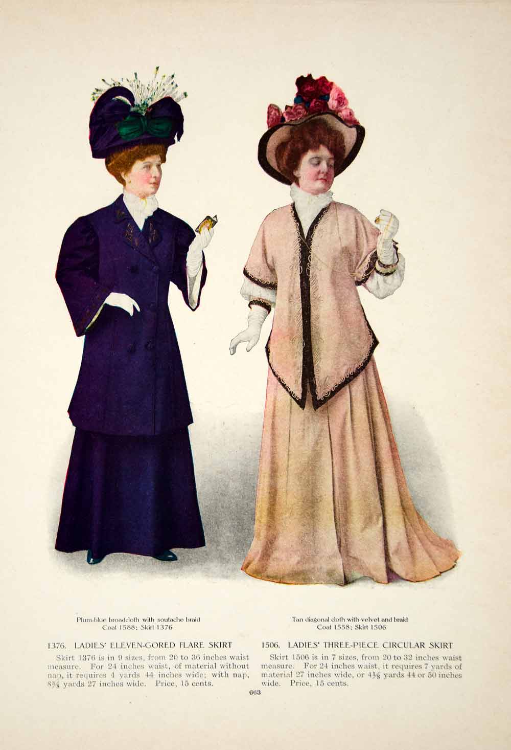 1907 Color Print Edwardian Women Fashion Costume Clothing Dress Blue H Period Paper Historic Art LLC 1907 Color Print Edwardian Women Fashion Costume Clothing Dress Blue H Period Paper Historic Art LLC