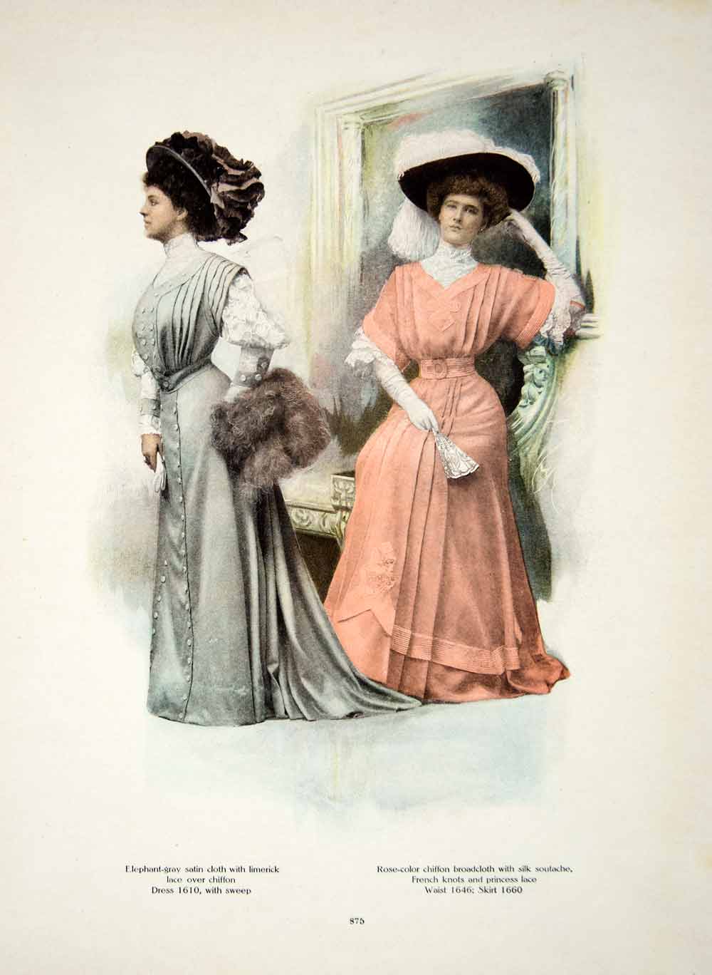 1907 Photolithograph Fashion Costume Clothing Pink Hat Model Pose Edwardian YDL4