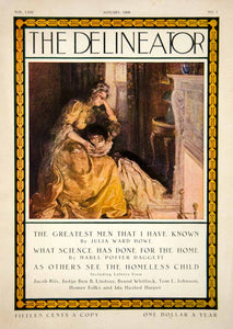 1908 Cover January Delineator Edwardian Portrait Fireplace Decorative YDL5