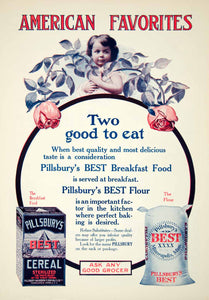 1908 Ad Pillsbury Best Cereal Flour Breakfast Child Victorian Flower Rose YDL5