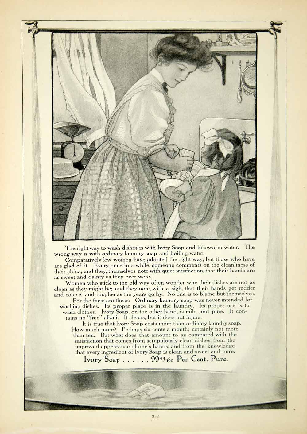 1908 Ad Ivory Soap Clean Mother Daughter Household Dishes Edwardian Child YDL5