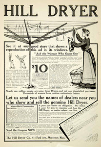 1908 Ad Hill Dryer Company Rack Outdoor Worcester Edwardian Woman Clean YDL5