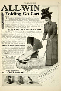 1908 Ad Allwin Folding Go Cart Baby Stroller Carriage Edwardian Woman YDL5