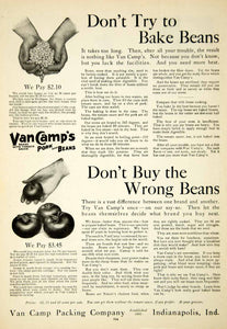 1908 Ad Van Camp Pork Beans Can Tomato Packaging Food Bake Indianapolis YDL5