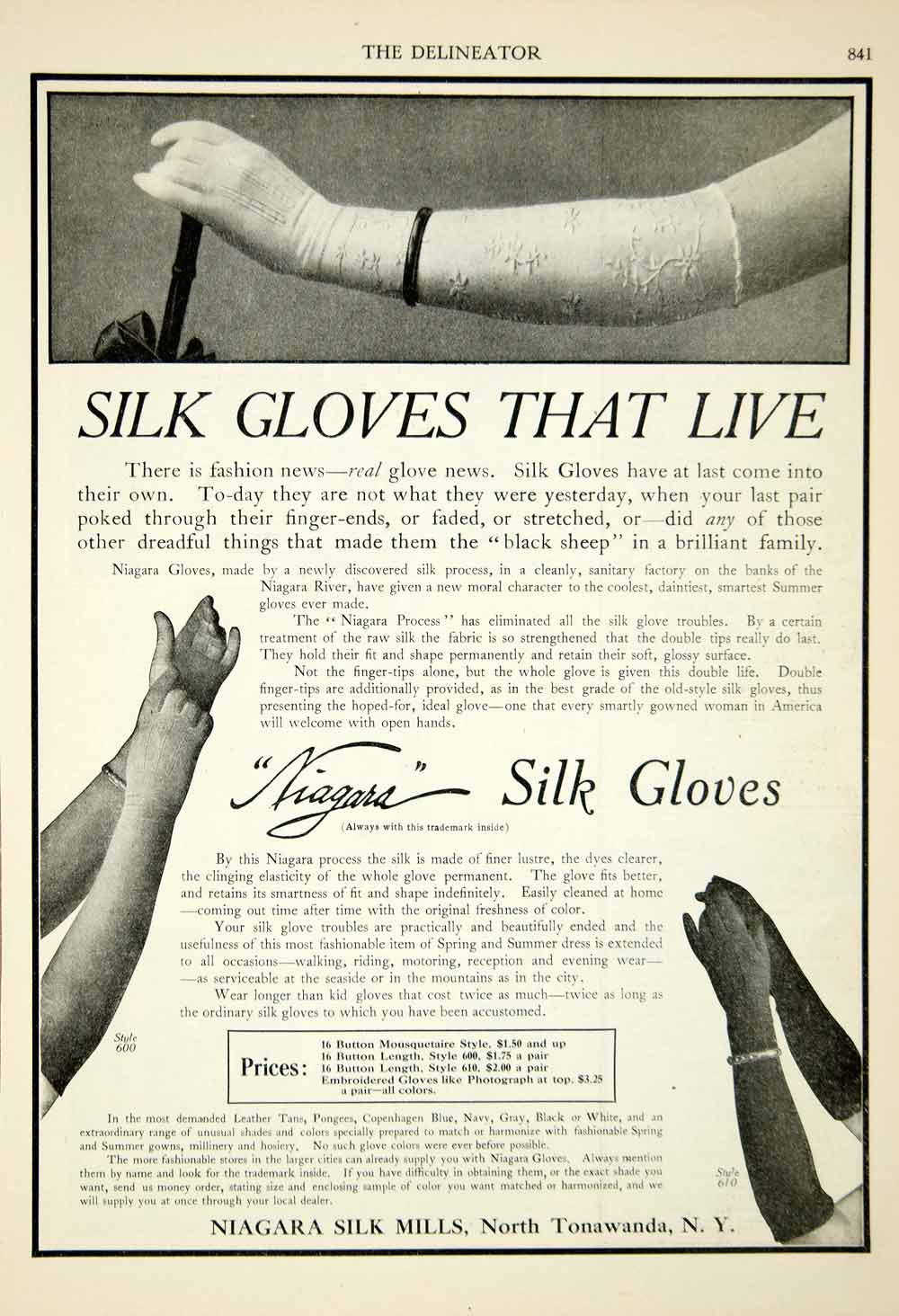 1908 Ad Niagra Silk Gloves Mills North Tonawanda Fashion Edwardian YDL5