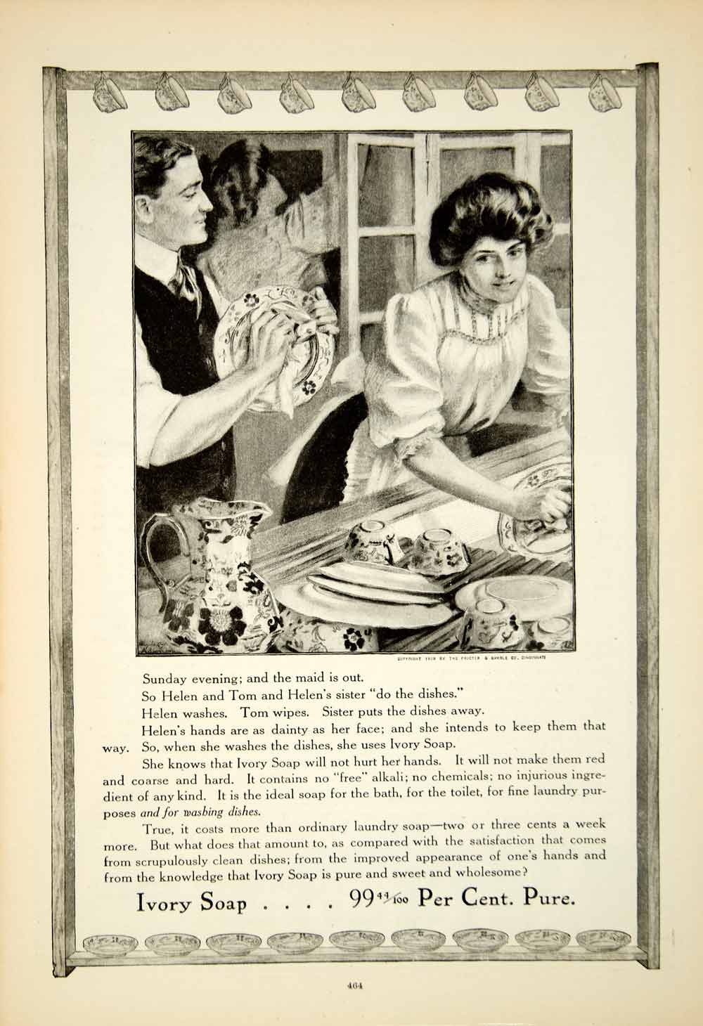 1908 Ad Ivory Soap Clean Dishes China Edwardian Woman Housework Wash Man YDL5