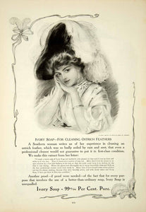 1908 Ad Ivory Soap Edwardian Woman Portrait Clean Wash Ostrich Feathers YDL5