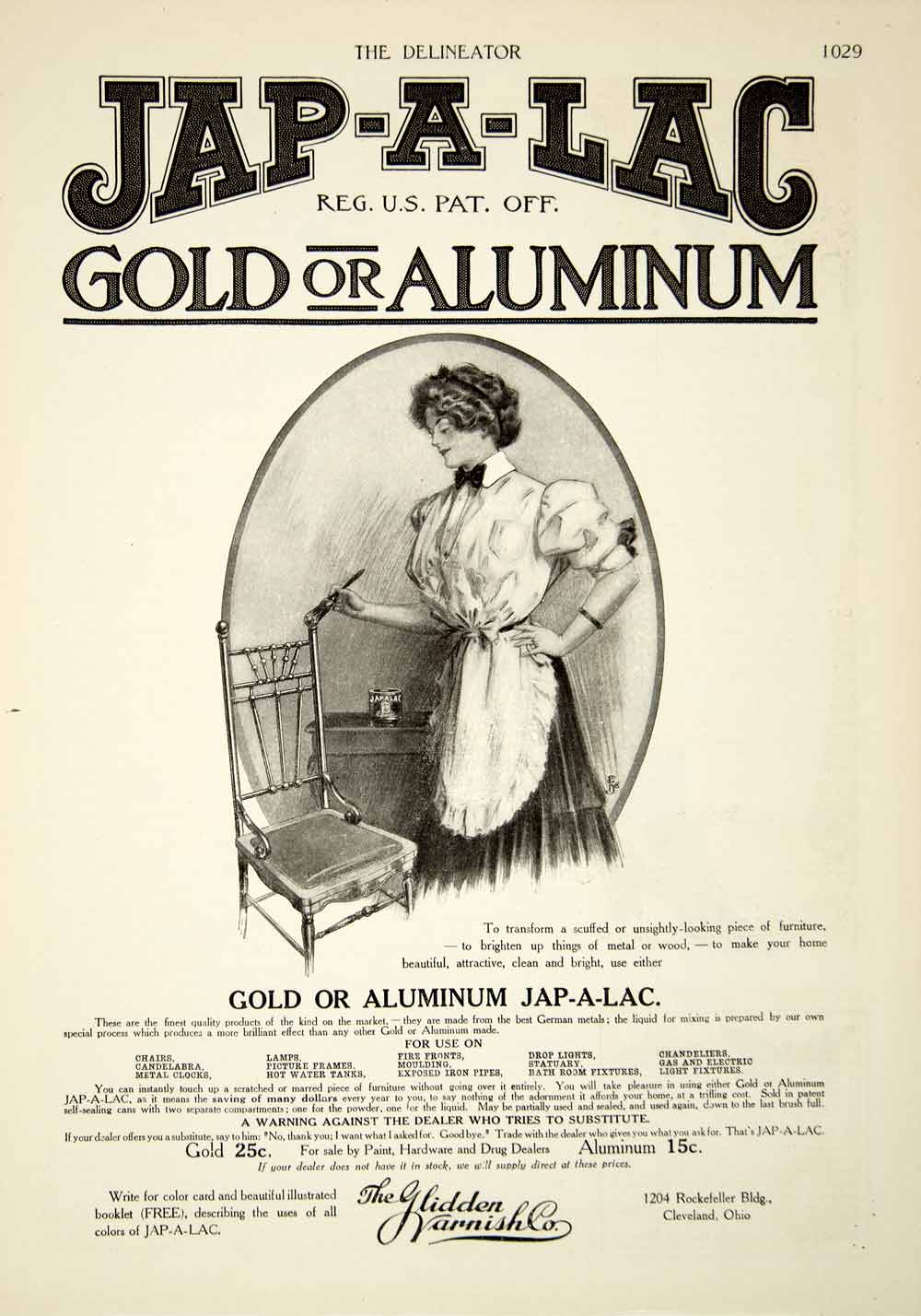 1908 Ad Jap-A-Lac Lacquer Hidden Varnish Gold Aluminum Furniture Edwardian YDL5