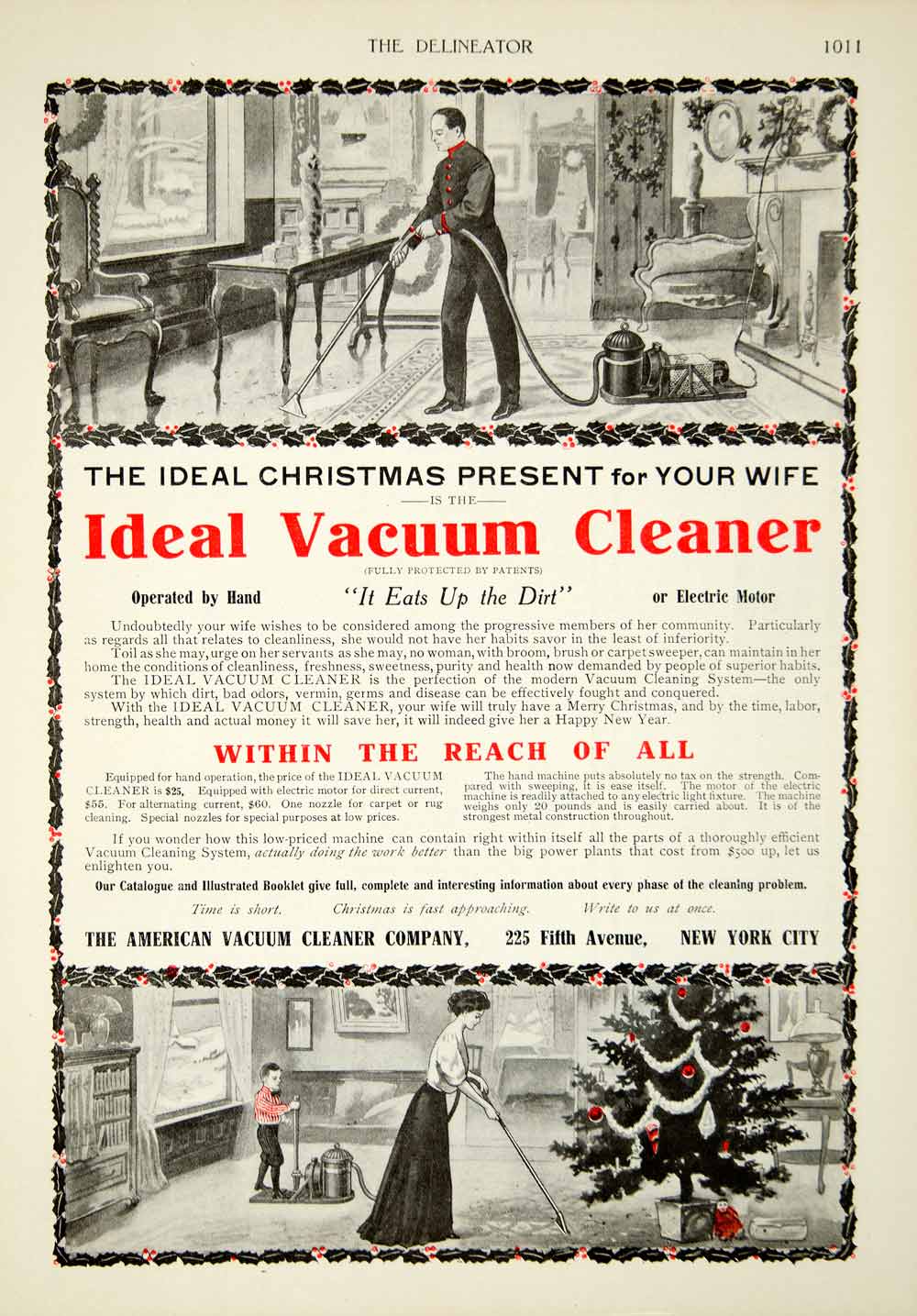 1908 Ad Ideal Vacuum Cleaner American Holiday Wife Clean Housework YDL5