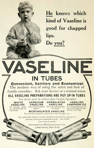 1908 Ad Vaseline Tube Chapped Lips Child Chesebrough Manufacturing Heal YDL5