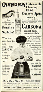 1908 Ad Carbona Cleaning Fluid Edwardian Woman Newark New Jersey Household YDL5
