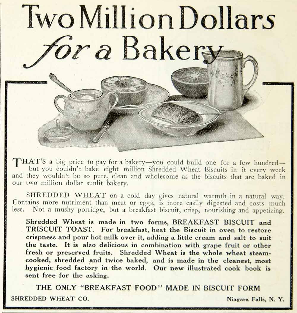 1909 Ad Shredded Wheat Company Breakfast Food Biscuit Triscuit Toast New YDL5
