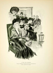 1908 Color Print Bohemian Edwardian Fashion Art Gallery Dine Costume Women YDL5
