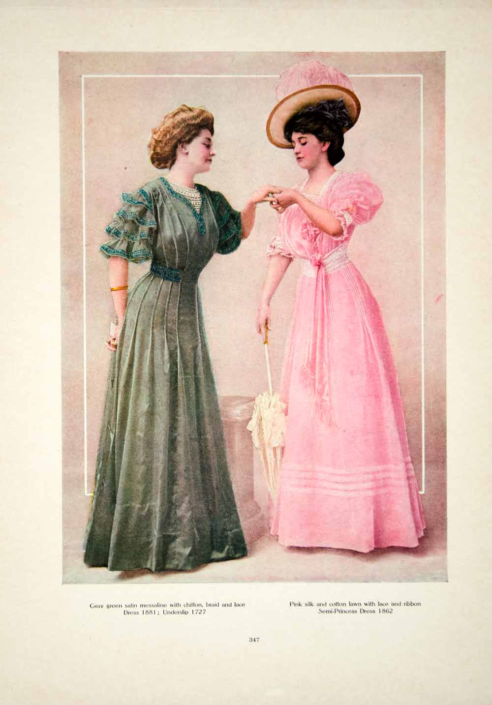 1908 Color Print Fashion Costume Clothing Edwardian Women Hat Umbrella – Period Paper Historic Art LLC