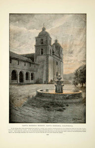 1908 Color Print Santa Barbara Mission California Church Religion Harley YDL5
