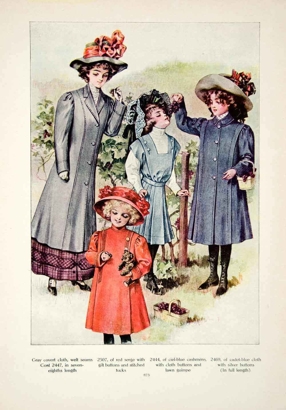 1908 Color Print Fashion Clothing Costume Dress Children Baby Edwardia ...