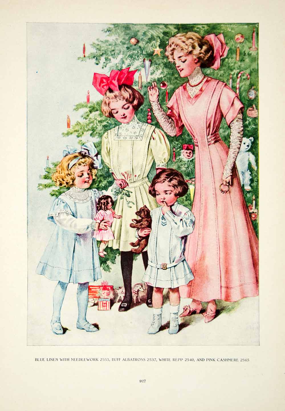 1908 Color Print Christmas Edwardian Fashion Clothing Costume Children YDL5