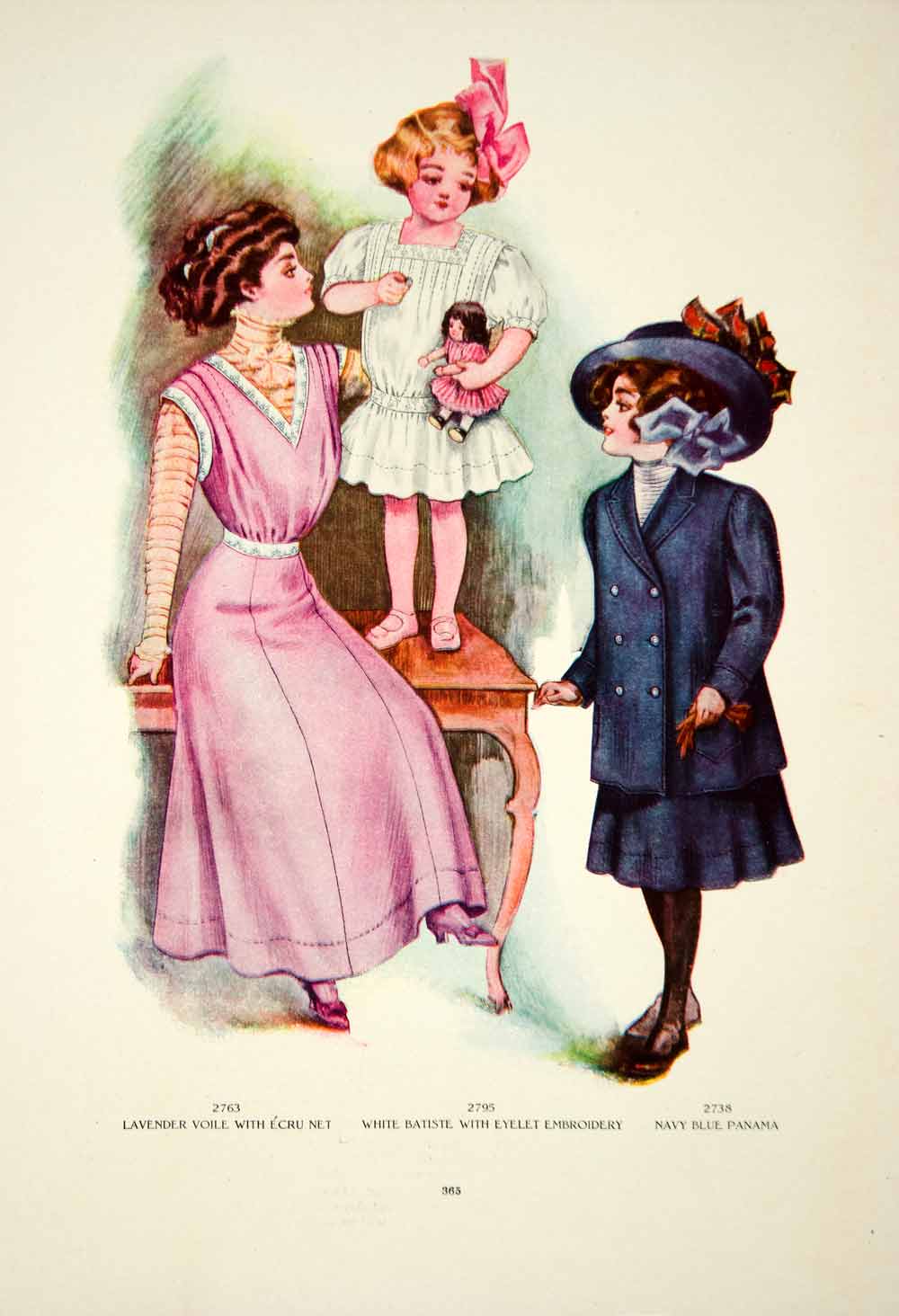 1909 Color Print Fashion Costume Clothing Dress Children Baby Edwardian YDL5