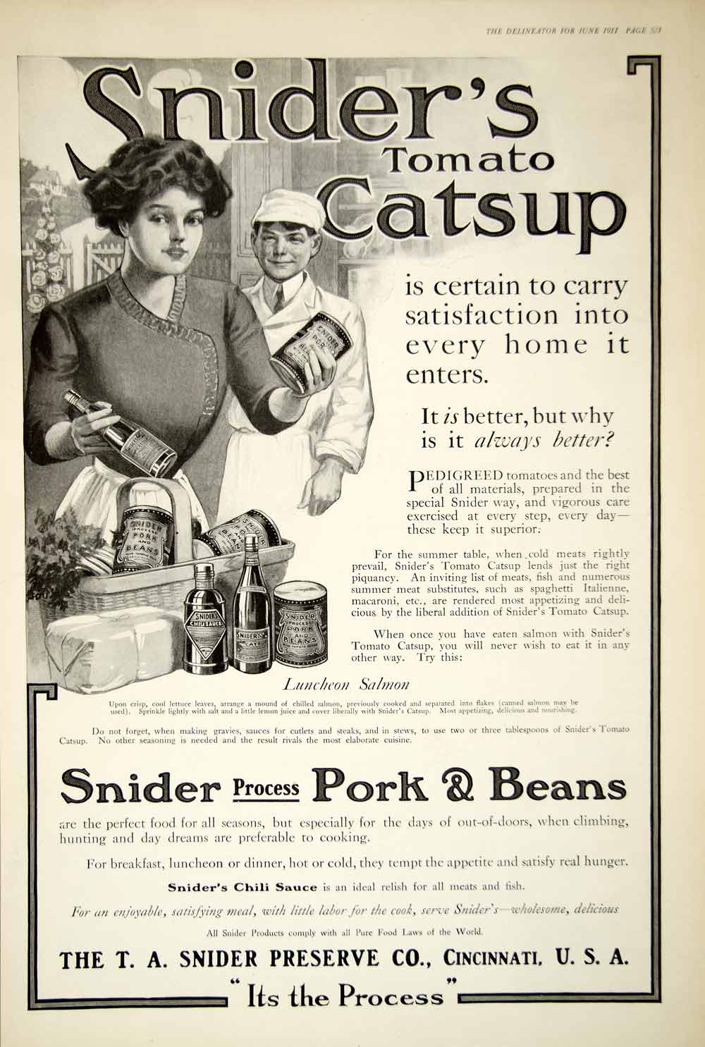 1911 Ad TA Snider Preserve Cincinnati OH Tomato Catsup Condiment Chili YDL6