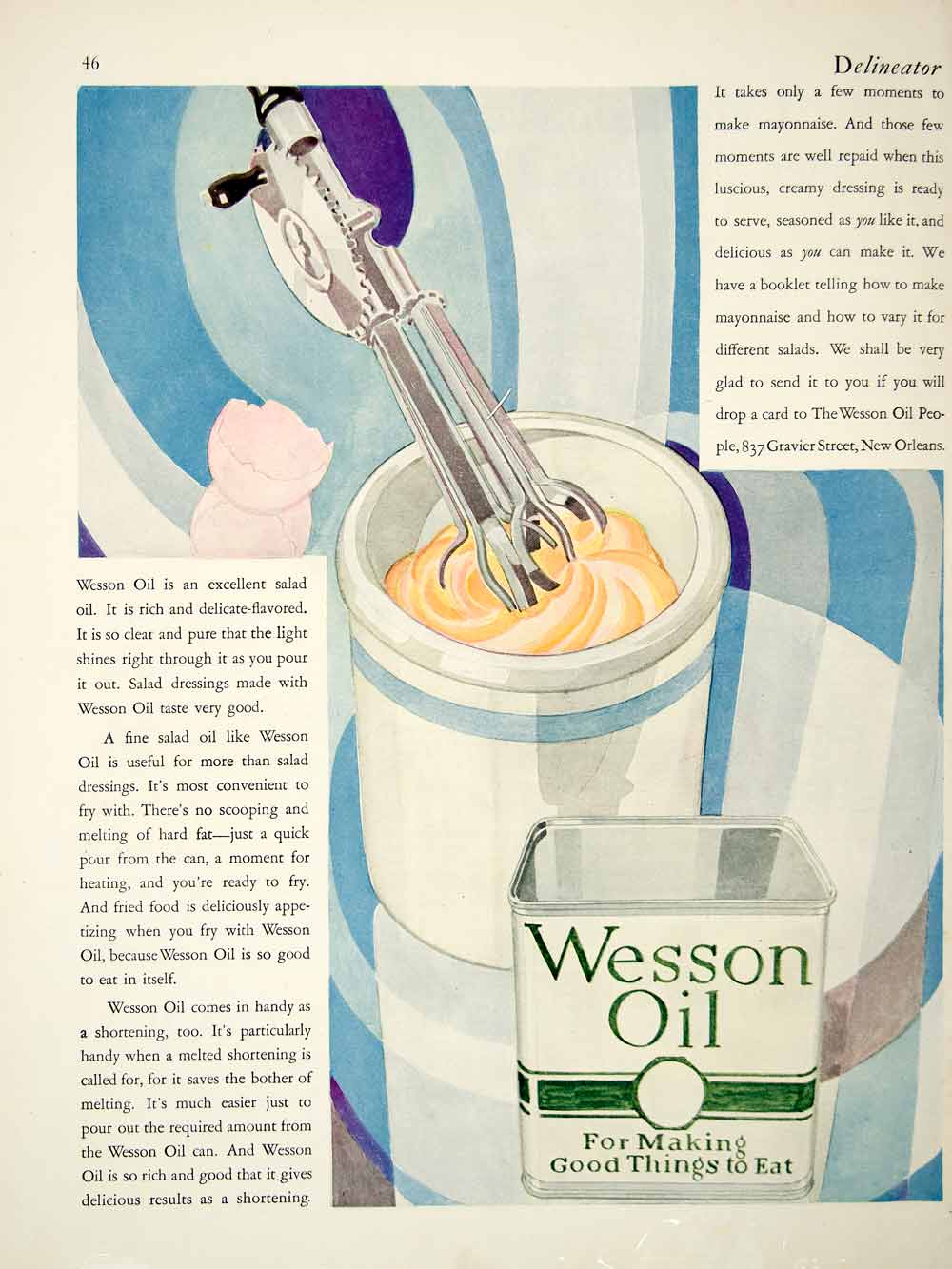 1927 Ad Wesson Oil 837 Gravier St New Orleans Louisiana Salad Dressing Food YDL6