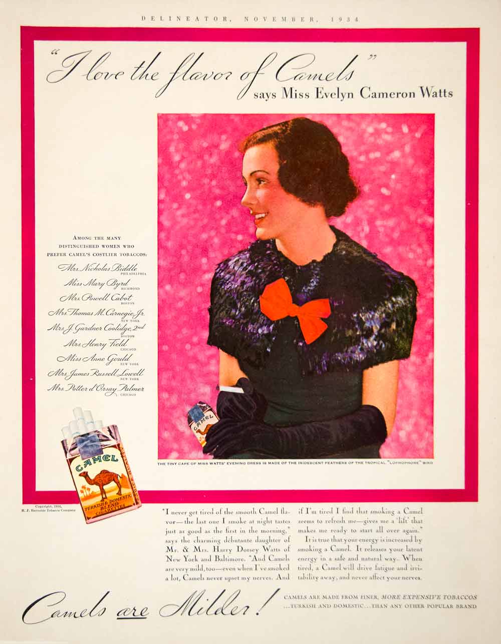1934 Ad Camel Cigarettes RJ Reynolds Tobacco Company Smoke Evelyn Cameron YDL6