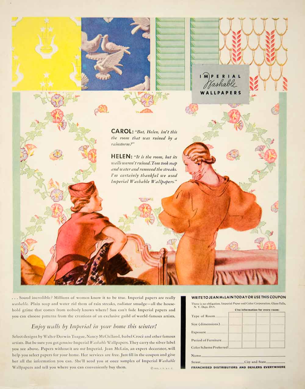 1935 Ad Imperial Wallpaper Glens Falls New York Household Interior Decor YDL6