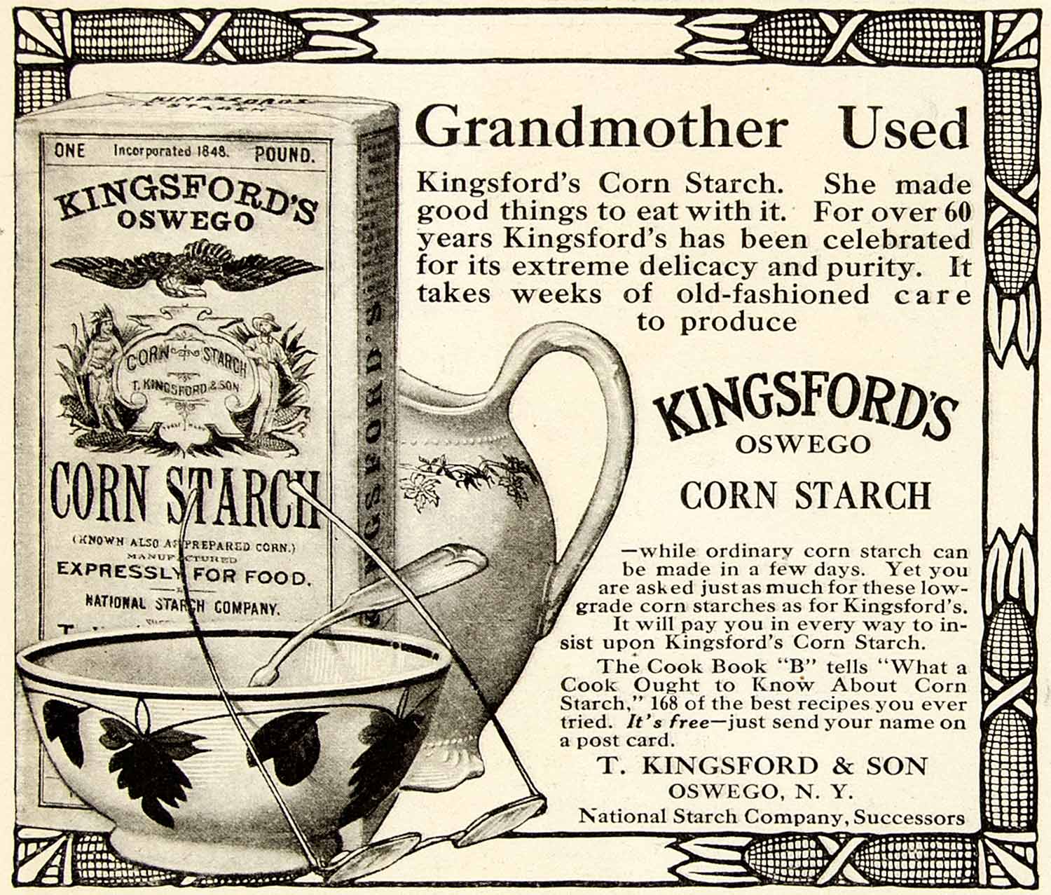 1910 Ad T Kingsford Son Oswego Corn Starch New York Cook Grocery Recipe YDL6