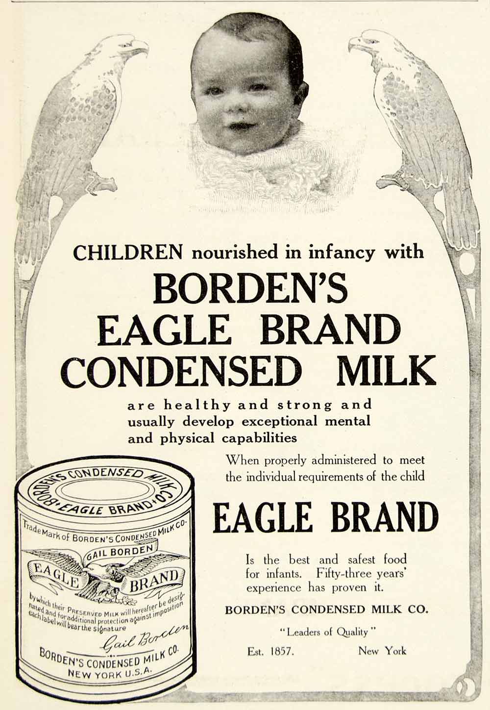 1910 Ad Borden Condensed Eagle Brand Milk Dairy Baby New York Food Grocery YDL6