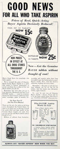 1934 Ad Bayer Aspirin Tablet Medicine Health Drug 170 Varick St New York YDL6