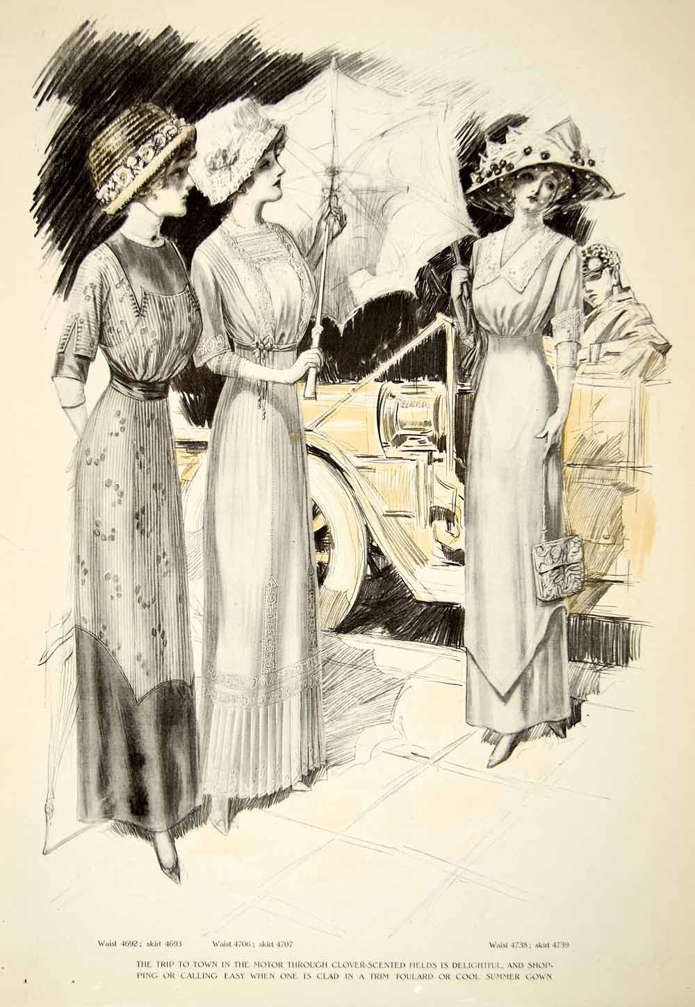 1911 Print Fashion Foulard Gown Dress Parasol Auto Purse Fashion Clothing YDL6