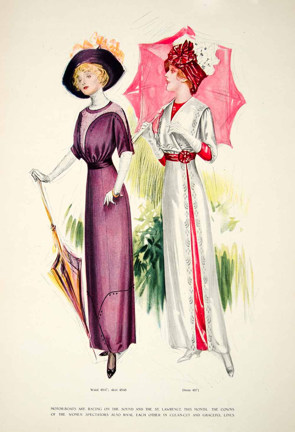 1911 Print Art Ladies Costume Gown Umbrella Bow Hat Floral Umbrella La –  Period Paper Historic Art LLC