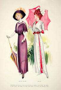 1911 Print Art Ladies Costume Gown Umbrella Bow Hat Floral Umbrella Lace YDL6