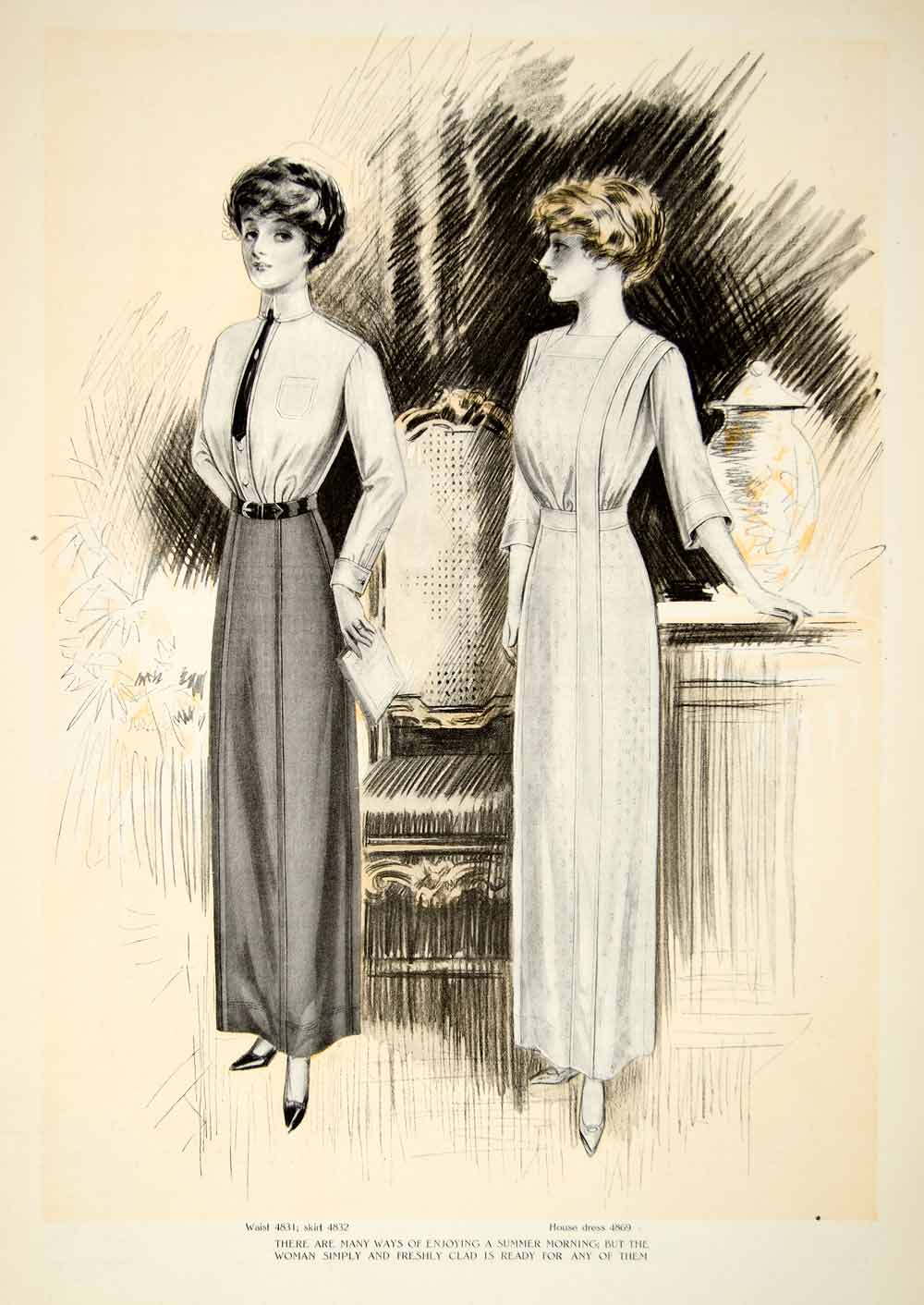 1911 Print House Dress Skirt Women Art Blouse Tie Belt Frock Fashion Style YDL6