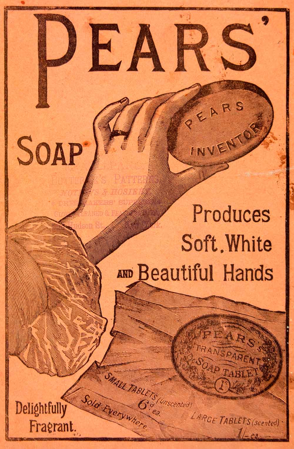 1889 Ad Pears Soap Fragrant Health Beauty Victorian Women Bar Orange Hand YDL7