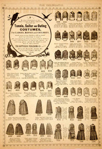 1890 Ad Tennis Sailor Outing Costume Clothing Fashion Ladies Children YDL7