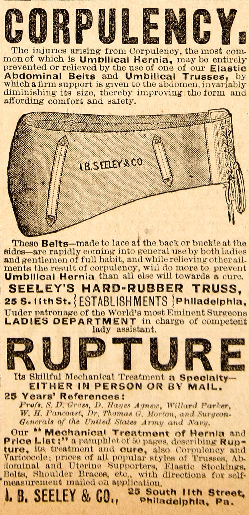 1890 Ad Seeleys Rubber Truss Women Victorian Fashion Accessory Abdominal YDL7