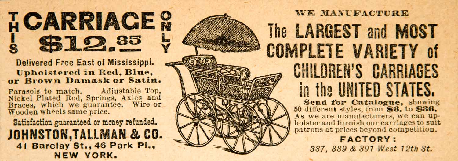 1890 Ad Baby Carriage Stroller Johnston Tallman Company Victorian YDL7