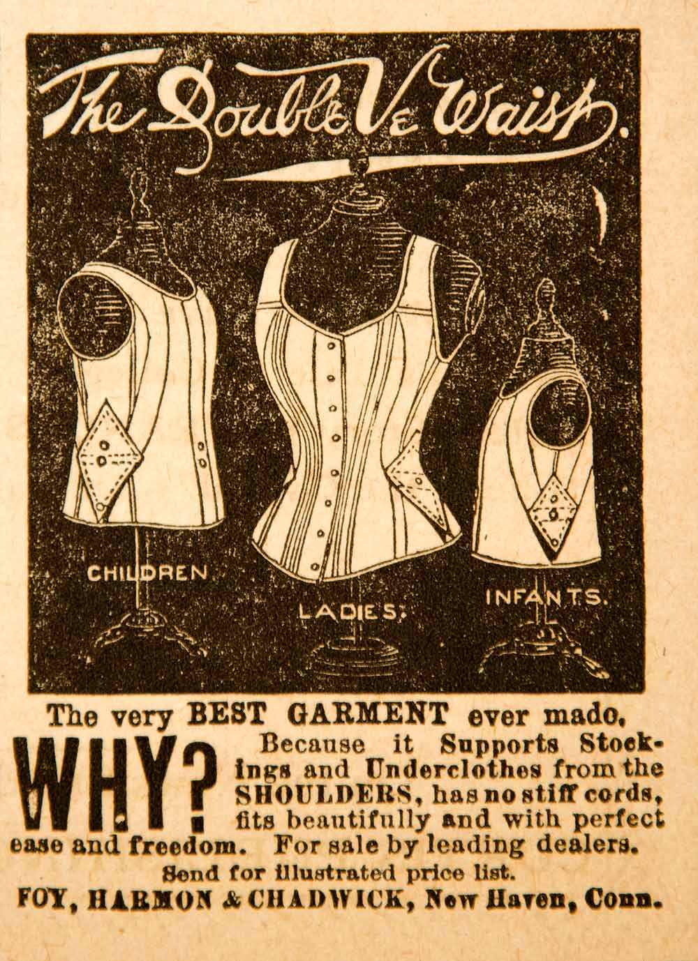 1890 Ad Double Ve Waist Corset Foy Harmon Chadwick Victorian Fashion YDL7