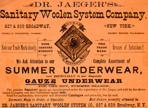 1890 Ad Doctor Jaeger Sanitary Woolen System Summer Underwear Gauze YDL7