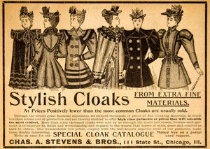 1893 Ad Style Cloaks Chas A Stevens Brothers Chicago Victorian Fashion YDL7