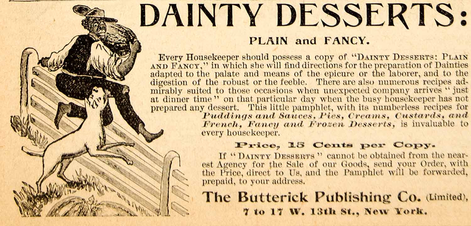 1893 Ad Dainty Desserts Butternick Publishing Company New York Black YDL7