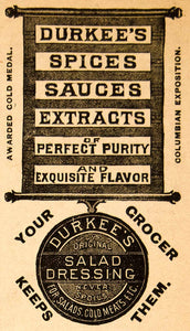 1894 Ad Durkee Salad Dressing Spice Sauce Extracts Food Victorian Scroll YDL7