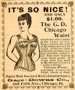 1894 Ad Gage Down Company Chicago Waist Corset Victorian Woman World Fair YDL7