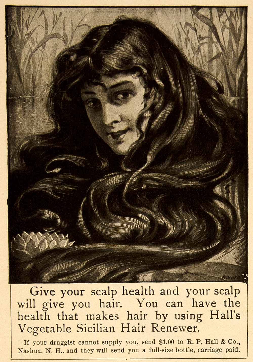 1898 Ad Halls Vegetable Sicilian Hair Renewer Nashua New Hampshire Health YDL7