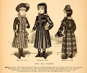 1889 Wood Engraving Stylish Victorian Girl Toilettes Coat Fashion Clothing YDL7