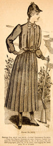 1890 Wood Engraving Woman Victorian Fashion Costume Pedestrian Toilette YDL7