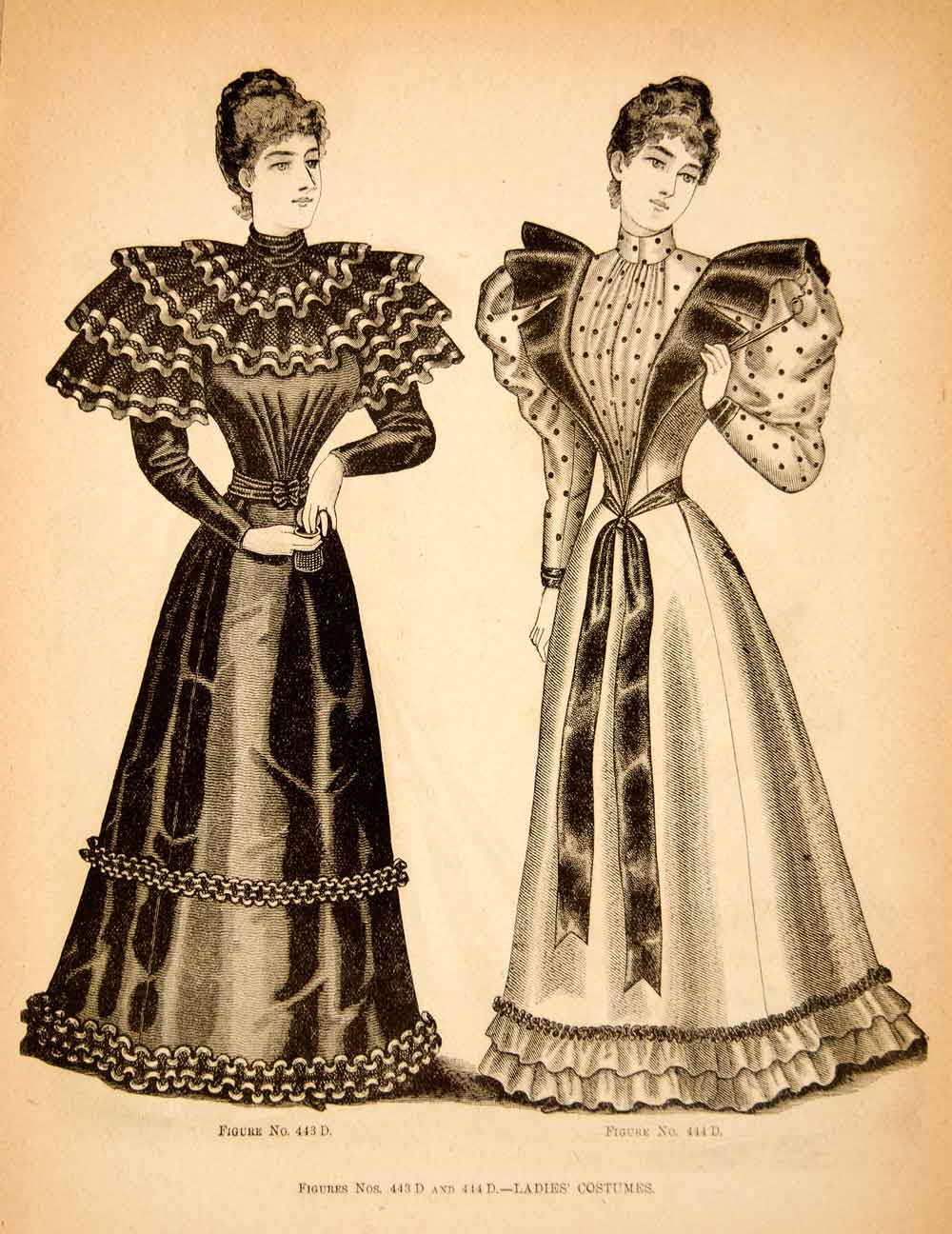 1893 Wood Engraving Fashion Costume Clothing Victorian Women Waist Sash YDL7