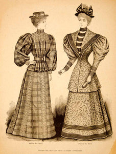 1894 Wood Engraving Fashion Clothing Costume Victorian Women Portrait Hat YDL7