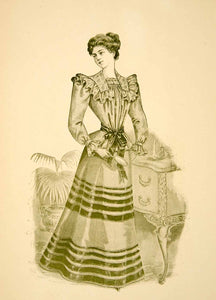 1898 Print Portrait Fashion Costume Clothing Victorian Woman Dress Waist YDL7